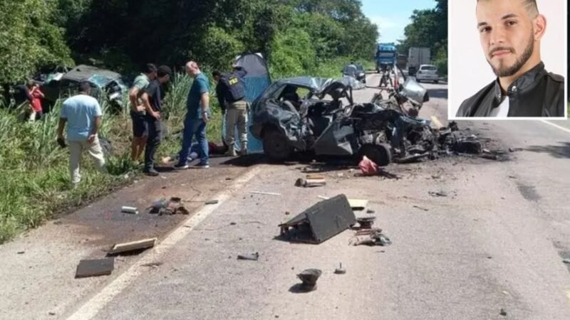 Caminhonete invade pista contrária, bate de frente com Uno e mata DJ na BR-174