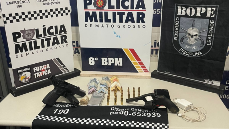 Polícia Militar detém cinco faccionados com armas, munições e drogas em Cáceres