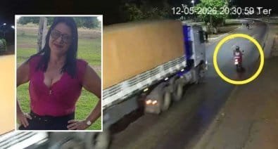 Vídeo mostra momento em que carreta invade pista e mata motociclista atropelada em MT