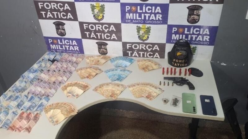 Força Tática apreende R$ 9,1 mil  e arma de fogo com suspeito de tráfico de drogas
