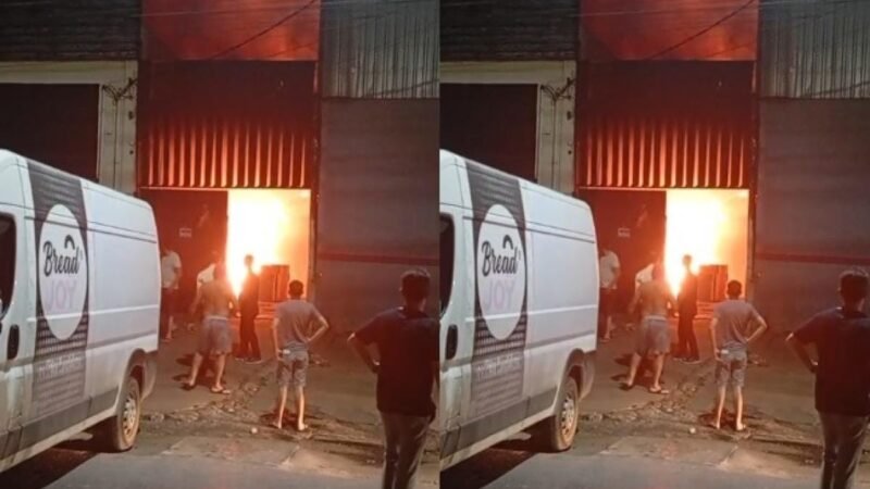 Incêndio de grandes proporções destrói fábrica de pães na noite de domingo em Cuiabá; vídeo