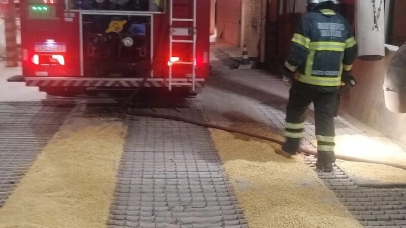 Incêndio atinge estrutura de armazenamento de grãos às margens da BR-163 em MT