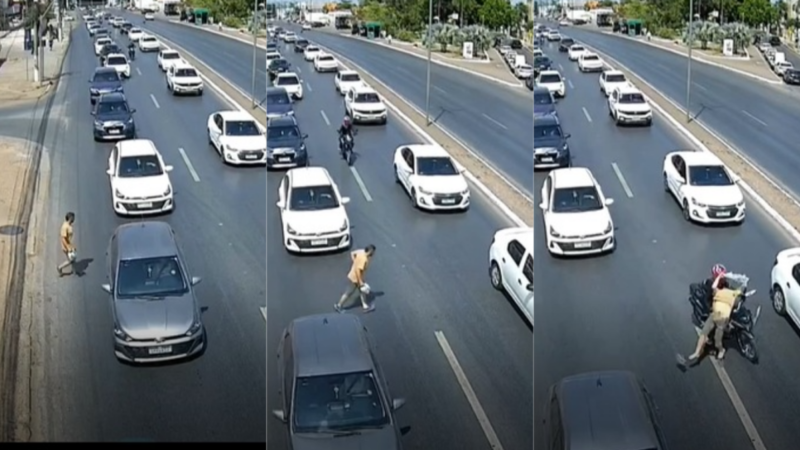 Vídeo flagra momento em que homem é atropelado por moto na avenida Fernando Corrêa