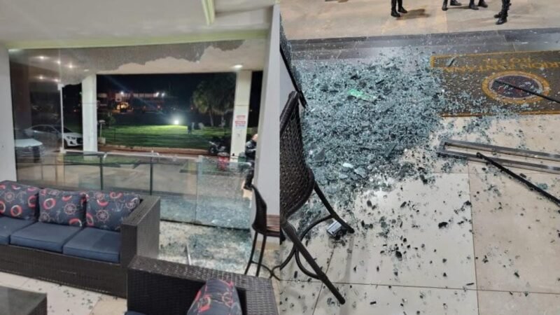 Câmeras registram criminosos invadindo hotel e atirando contra homem em Várzea Grande; veja