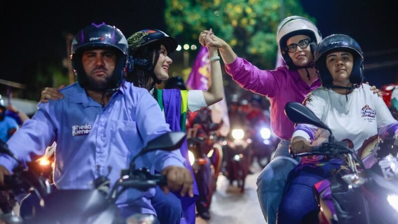 Por trânsito intenso, Sheila Klener “escolta” de moto Janaína Riva até a convenção do MDB em Cuiabá