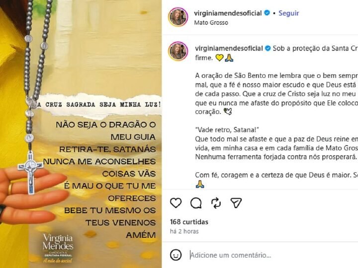 Após operação, Virginia Mendes posta oração de São Bento nas redes e fala em “combate ao mal”