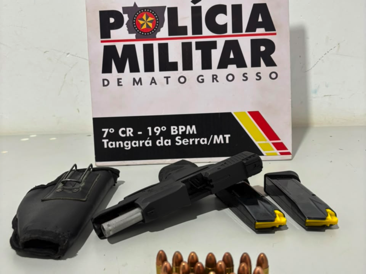 PM prende suspeito de agredir mulher e apreende pistola e munições em Tangará da Serra