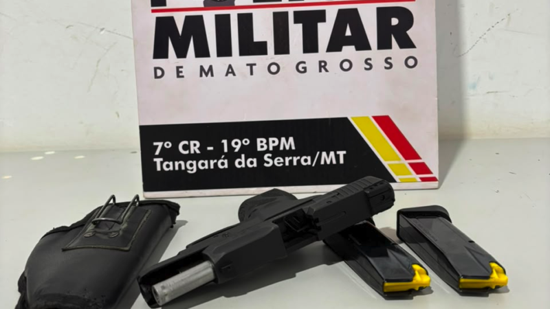 PM prende suspeito de agredir mulher e apreende pistola e munições em Tangará da Serra