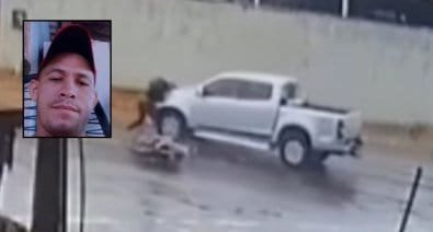 Vídeo mostra momento em que motociclista bate em picape, é atropelado e morre em MT