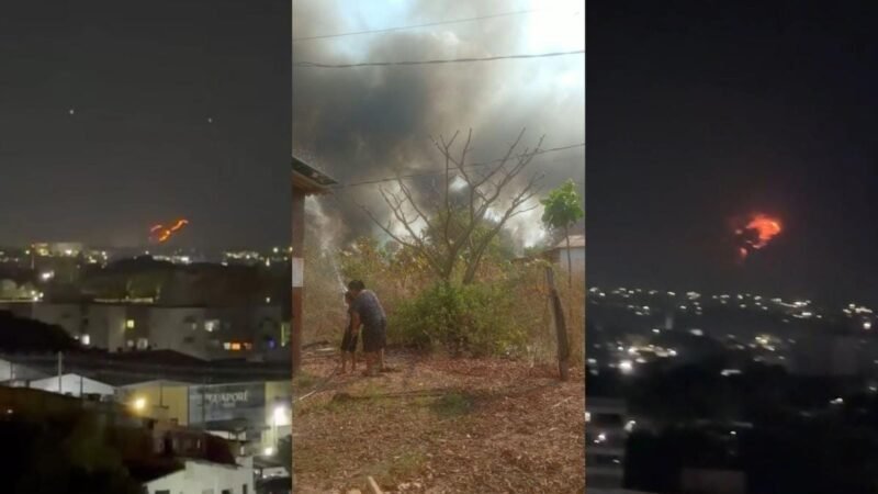 Corpo de Bombeiros mobiliza três aeronaves para combater incêndio no Morro de Santo Antônio