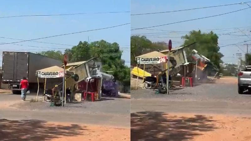Caminhão arranca fios, derruba árvores e destrói barracas de comerciantes em Cuiabá; vídeos